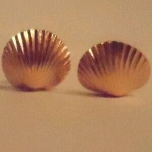 **14K Yellow Gold PETITE CLAMSHELL Stud EARRINGS**